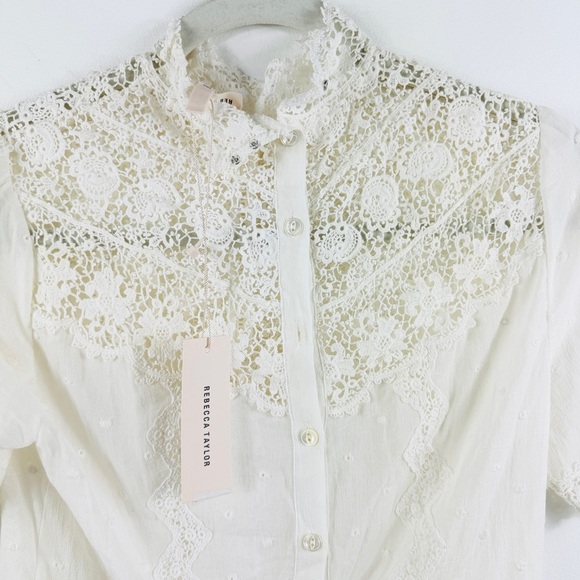 Rebecca Taylor 100% cotton BEAUTIFUL Victorian mock neck eyelet lace blouse NWT - Picture 7 of 14